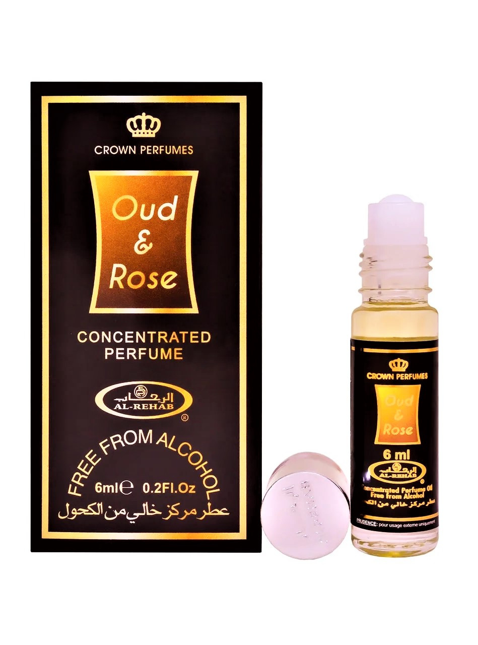 Арабские масляные духи Уд и Роза (Al Rehab Oud & Rose), 6мл – древесно-цветочные