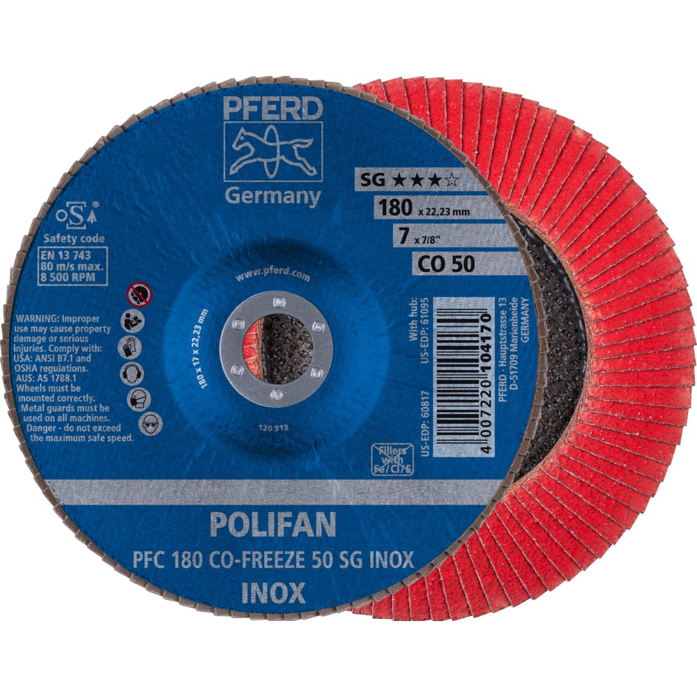 Круг (диск) шлифовальный торцевой лепестковый 180 мм POLIFAN PFC 180 CO-FREEZE 50 SG INOX, Pferd, Германия - фото 2 - id-p114880822
