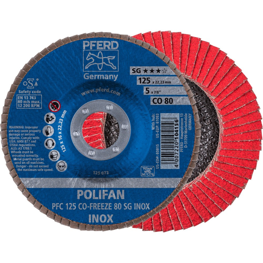 Круг (диск) шлифовальный торцевой лепестковый 125 мм POLIFAN PFC 125 CO-FREEZE 80 SG INOX, Pferd, Германия - фото 2 - id-p114880820