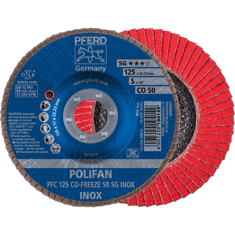 Круг (диск) шлифовальный торцевой лепестковый 125 мм POLIFAN PFC 125 CO-FREEZE 50 SG INOX, Pferd, Германия - фото 2 - id-p114880819