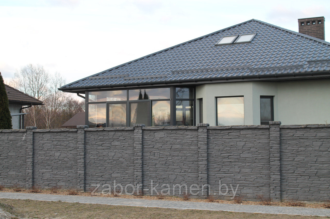 Забор бетонный двухсторонний ШАЛЕ СЕРЫЙ (7 панелей) - фото 2 - id-p52975750