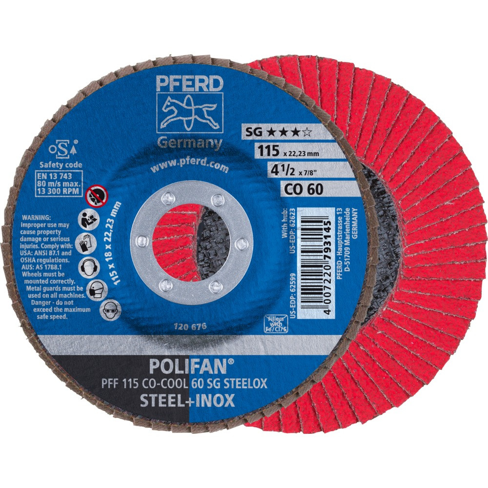 Круг (диск) шлифовальный торцевой лепестковый 115 мм POLIFAN PFF 115 CO-COOL 60 SG STEELOX, Pferd, Германия