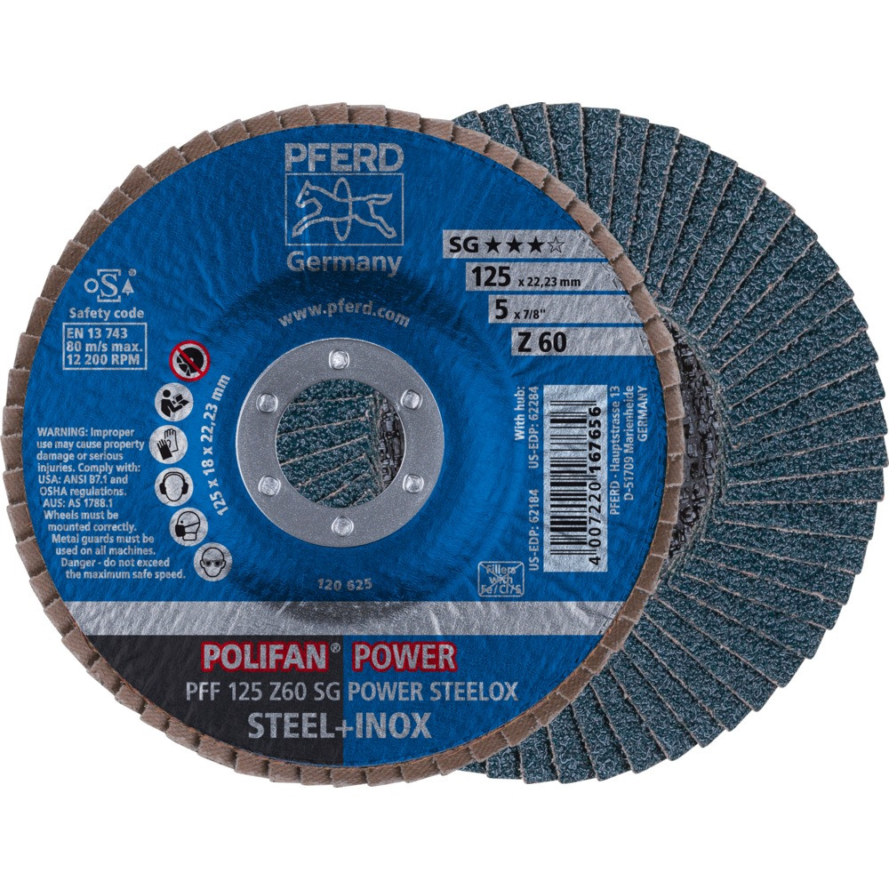 Круг (диск) шлифовальный торцевой лепестковый 125 мм POLIFAN PFF 125 Z60 SG POWER STEELOX, Pferd, Германия