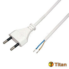 Шнур сетевой, вилка плоская без розетки, кабель 2x0.5 мм², длина 1,5 метра, белый REXANT