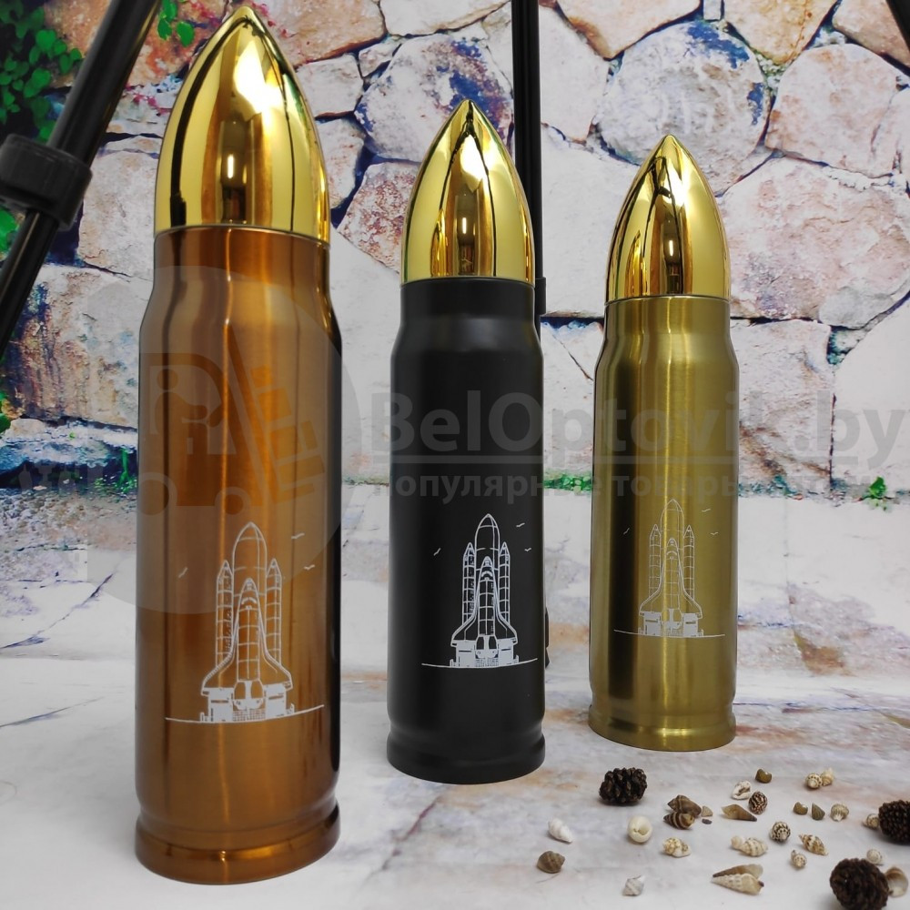 Термос в форме пули No Name Bullet Vacuum Flask, 500 мл Золотой корпус - фото 2 - id-p114972132