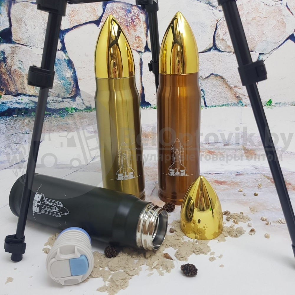 Термос в форме пули No Name Bullet Vacuum Flask, 500 мл Золотой корпус - фото 8 - id-p114972132