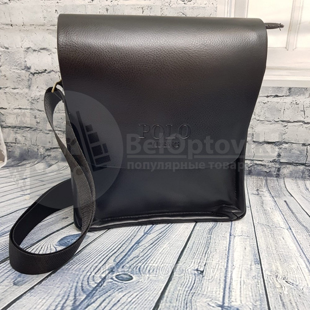 Мужская сумка POLO Videng с плечевым ремнем КОЖА (Живые фото) Black (черная) - фото 5 - id-p114972796