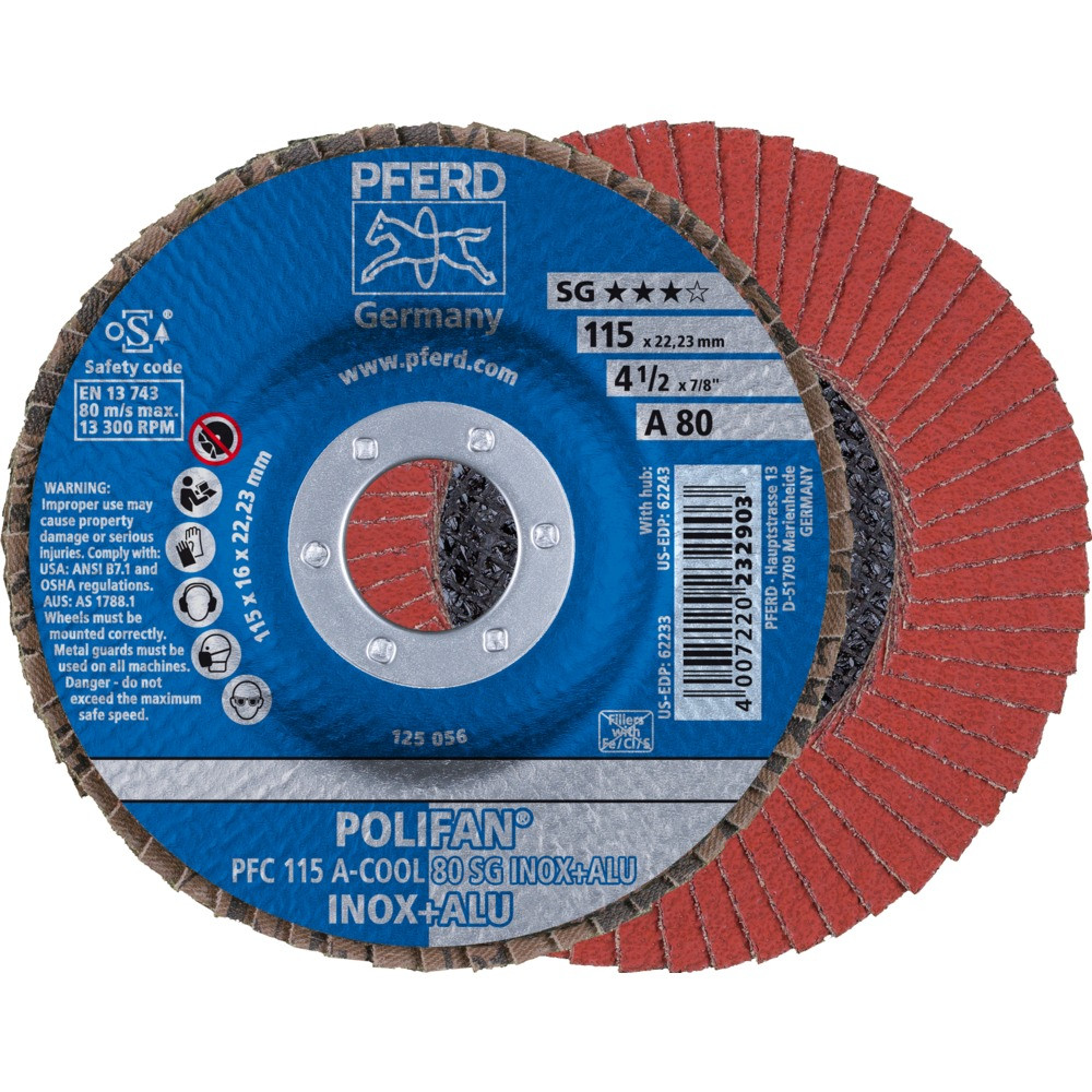 Круг (диск) шлифовальный торцевой лепестковый 115 мм POLIFAN PFC 115 А-COOL 80 SG INOX+ALU, Pferd, Германия
