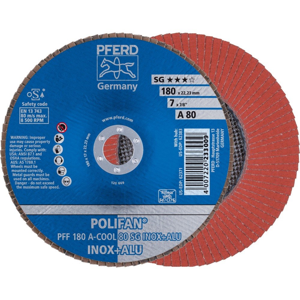 Круг (диск) шлифовальный торцевой лепестковый 180 мм POLIFAN PFF 180 А-COOL 80 SG INOX+ALU, Pferd, Германия