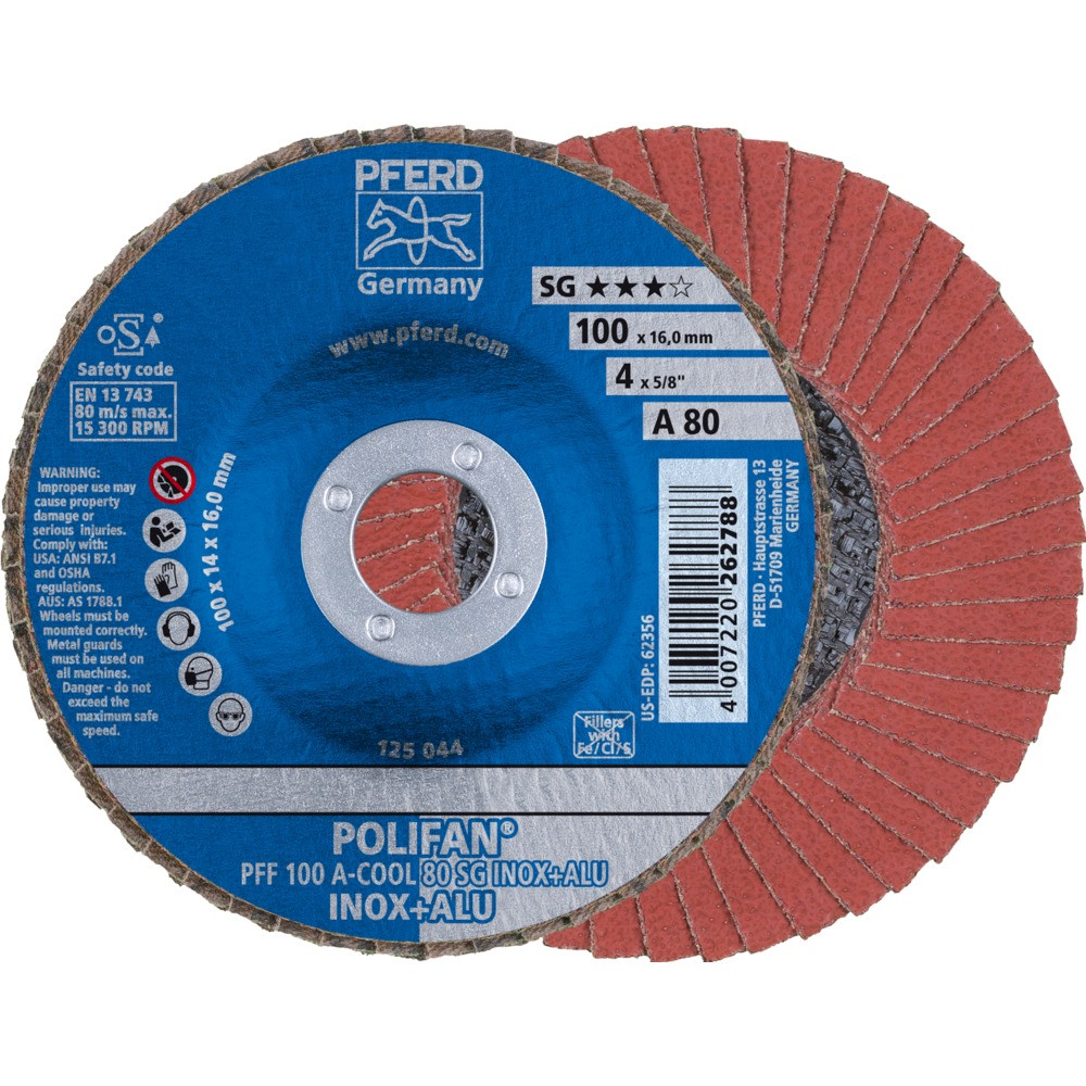 Круг (диск) шлифовальный торцевой лепестковый 100 мм POLIFAN PFF 100 А-COOL 80 SG INOX+ALU, Pferd, Германия