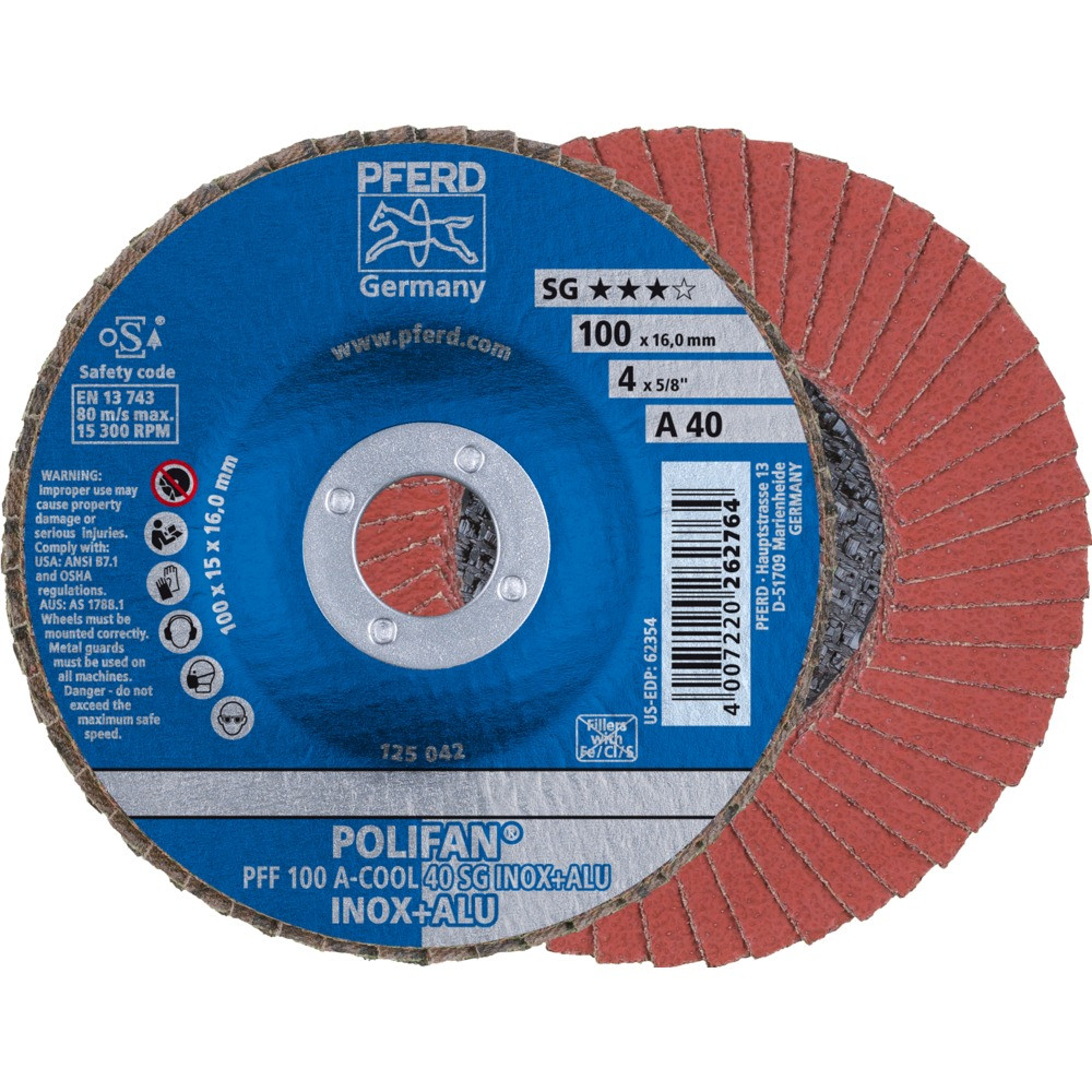 Круг (диск) шлифовальный торцевой лепестковый 100 мм POLIFAN PFF 100 А-COOL 40 SG INOX+ALU, Pferd, Германия
