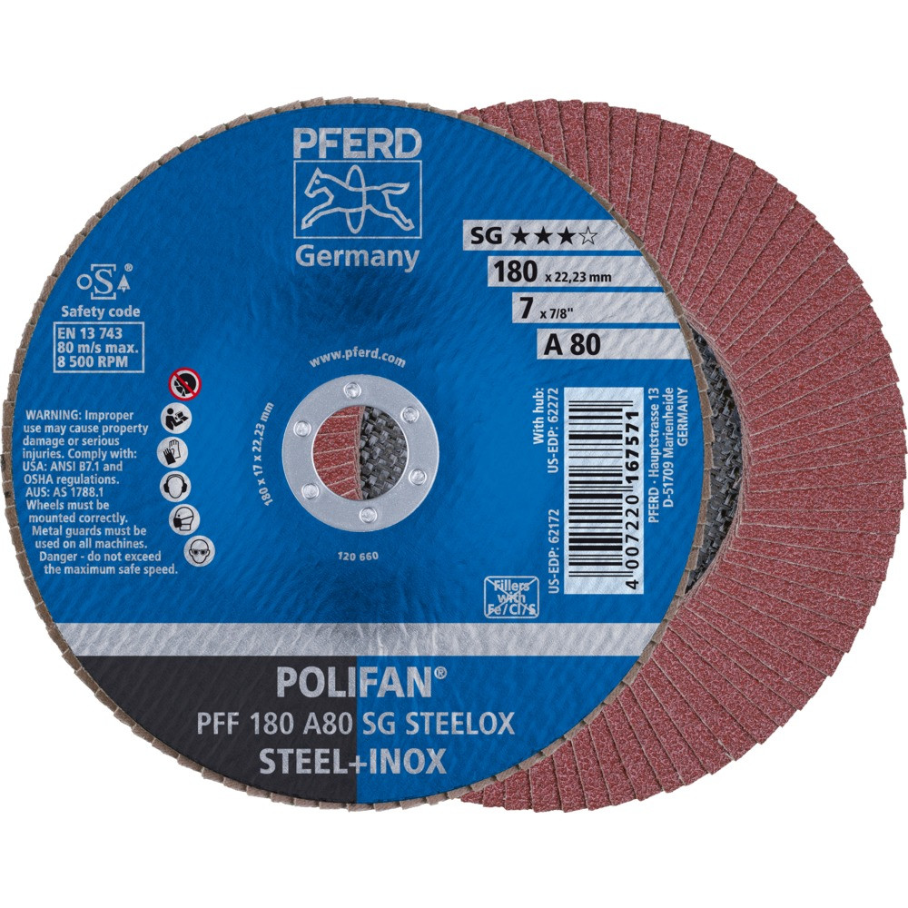 Круг (диск) шлифовальный торцевой лепестковый 180 мм POLIFAN PFF 180 А80 SG STEELOX, Pferd, Германия - фото 1 - id-p114880764