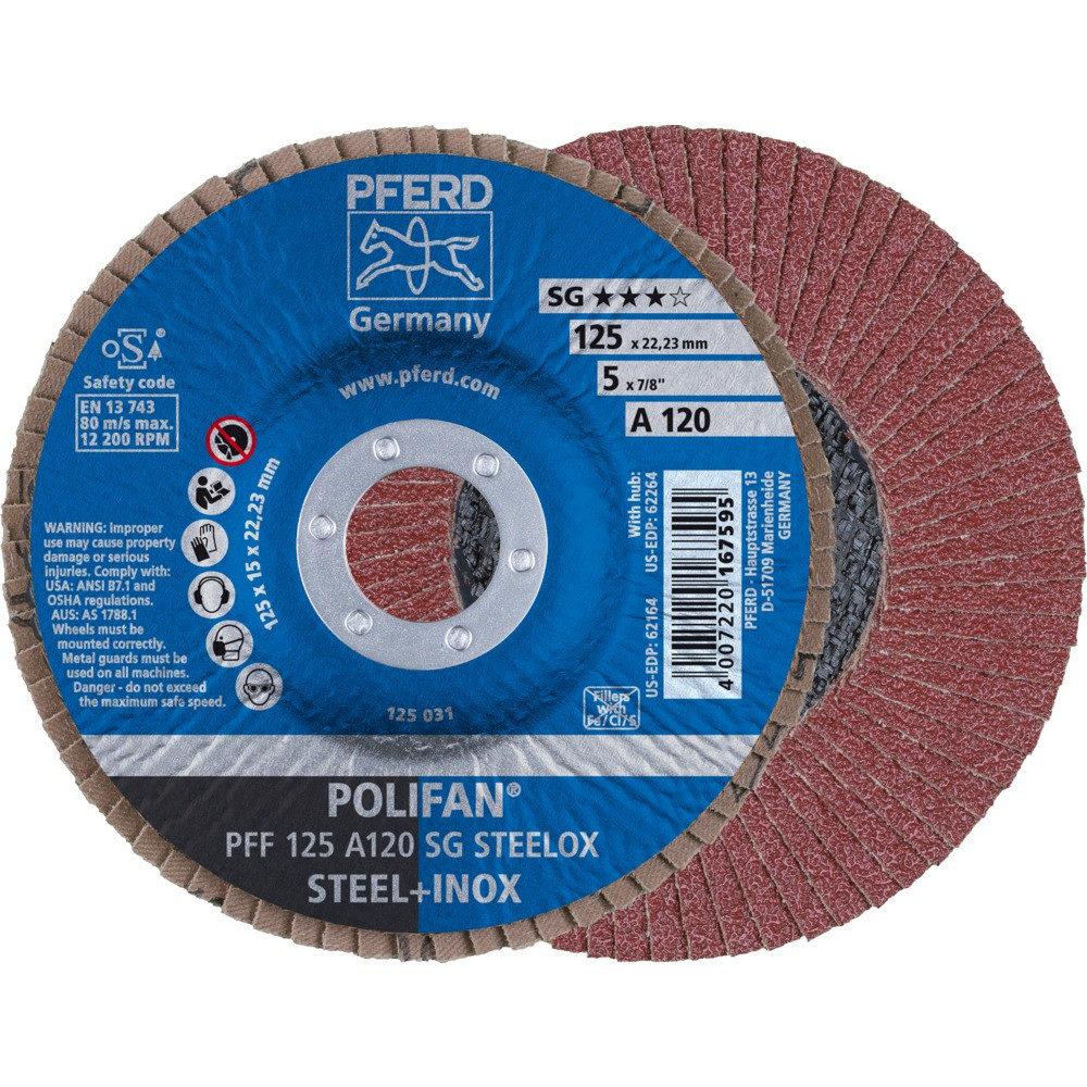 Круг (диск) шлифовальный торцевой лепестковый 125 мм POLIFAN PFF 125 А120 SG STEELOX, Pferd, Германия, фото 1
