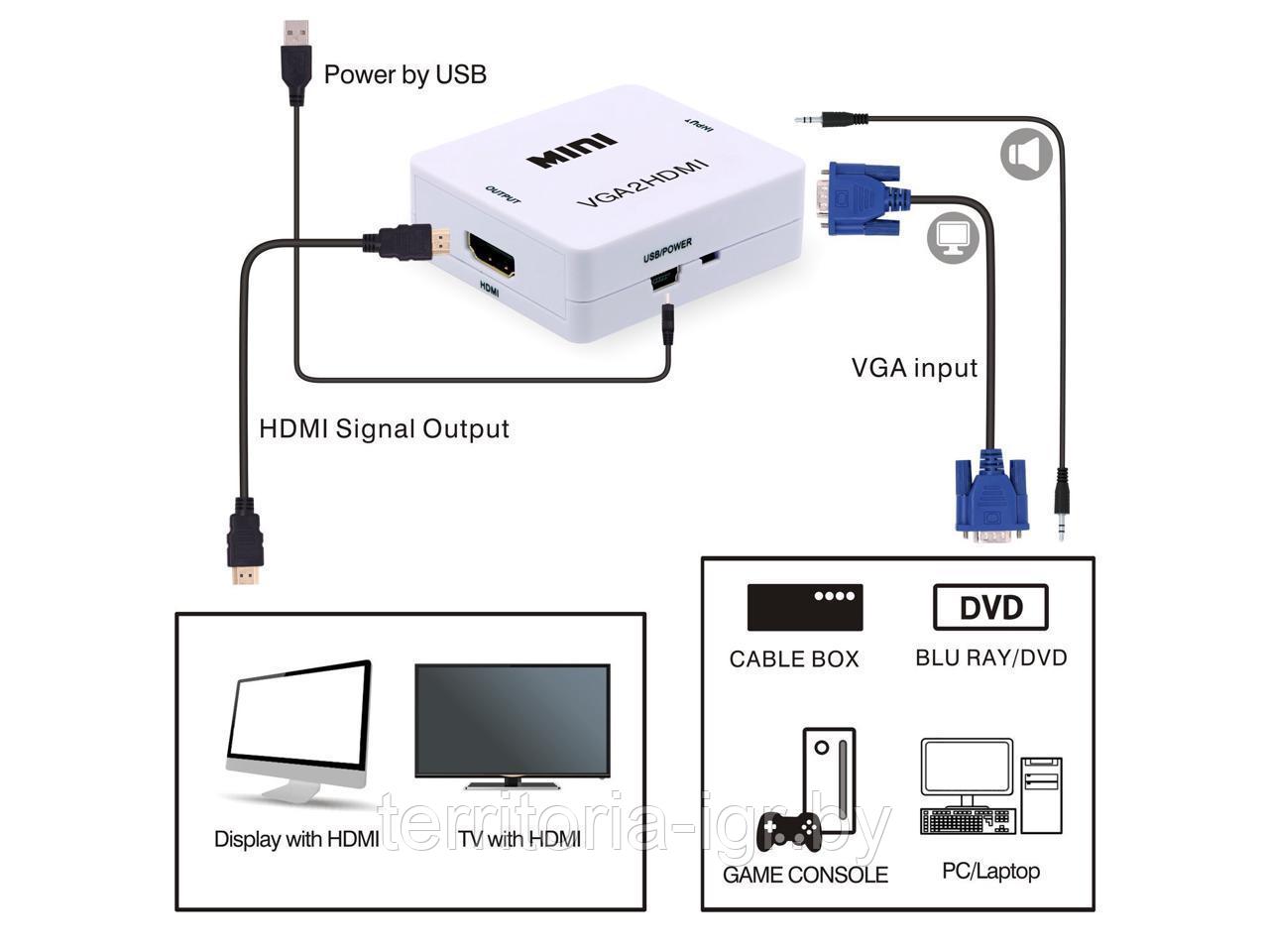 Адаптер VGA to HDMI переходник конвертер 720p/1080p Luom - фото 2 - id-p114998155