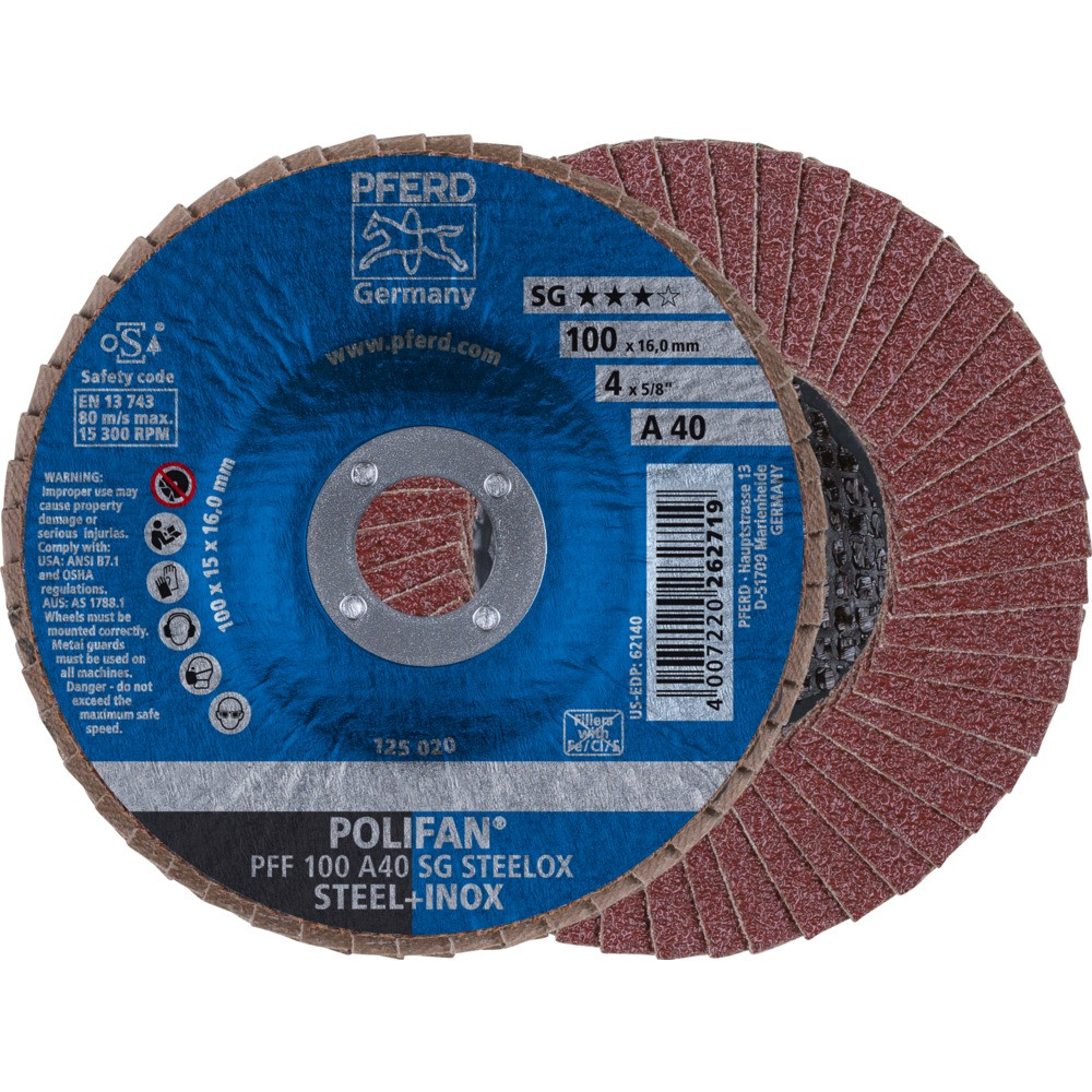 Круг (диск) шлифовальный торцевой лепестковый 100 мм POLIFAN PFF 100 А40 SG STEELOX, Pferd, Германия, фото 1