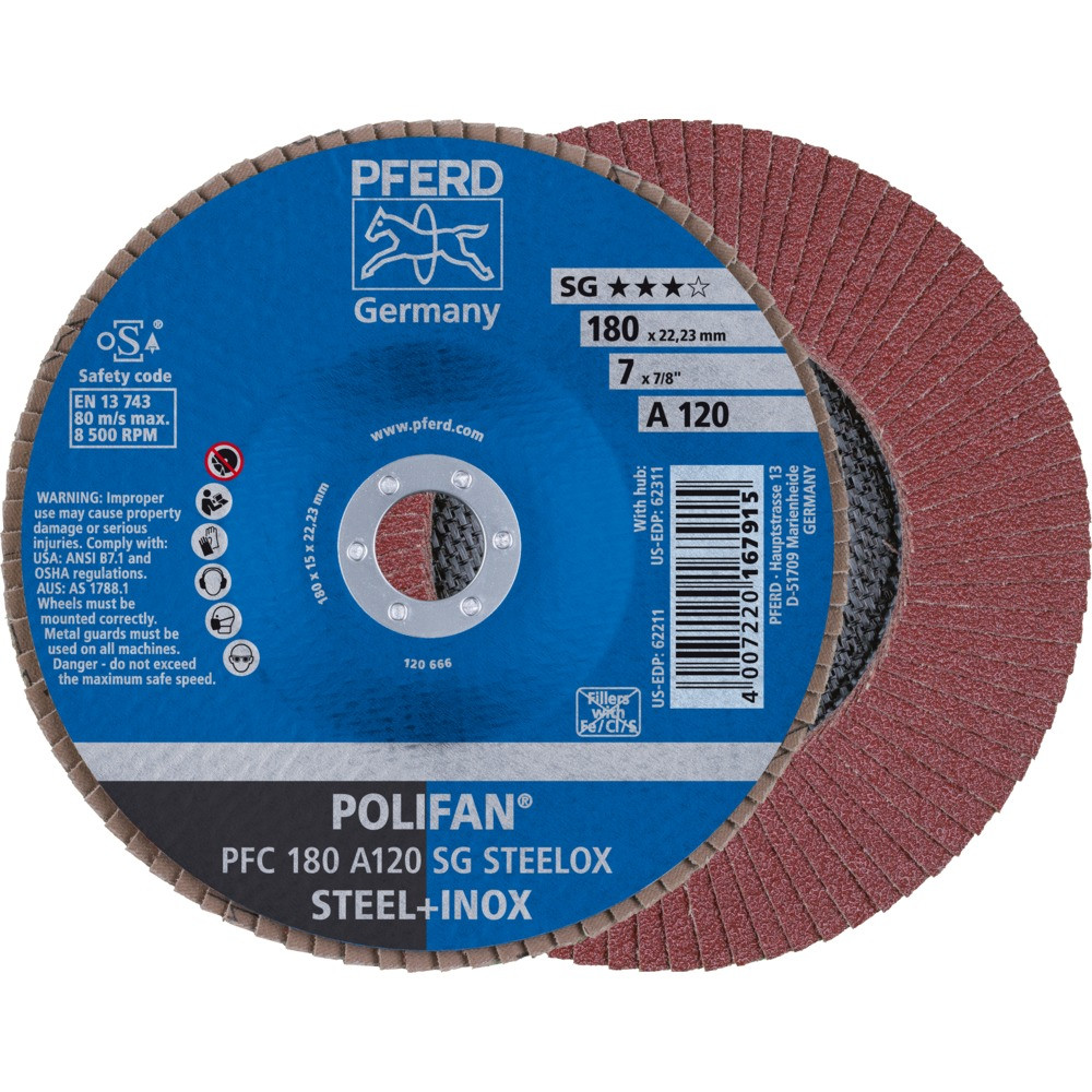 Круг (диск) шлифовальный торцевой лепестковый 180 мм POLIFAN PFC 180 А120 SG STEELOX, Pferd, Германия, фото 1