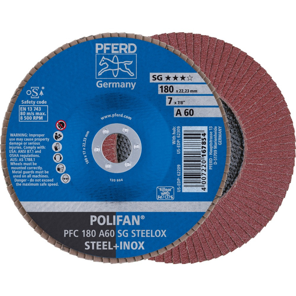 Круг (диск) шлифовальный торцевой лепестковый 180 мм POLIFAN PFC 180 А60 SG STEELOX, Pferd, Германия