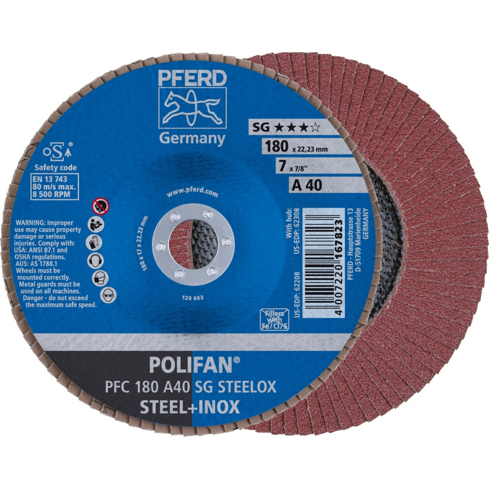 Круг (диск) шлифовальный торцевой лепестковый 180 мм POLIFAN PFC 180 А40 SG STEELOX, Pferd, Германия - фото 1 - id-p114880746