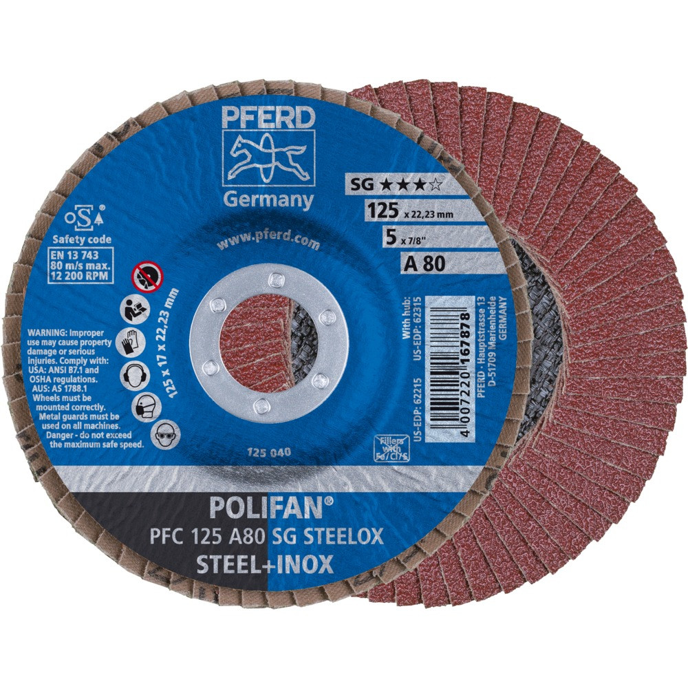 Круг (диск) шлифовальный торцевой лепестковый 125 мм POLIFAN PFC 125 А80 SG STEELOX, Pferd, Германия