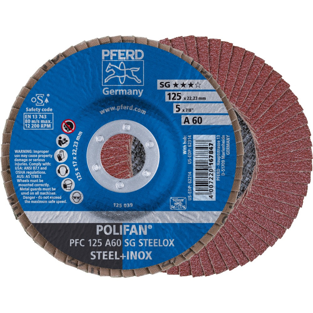 Круг (диск) шлифовальный торцевой лепестковый 125 мм POLIFAN PFC 125 А60 SG STEELOX, Pferd, Германия - фото 1 - id-p114880743