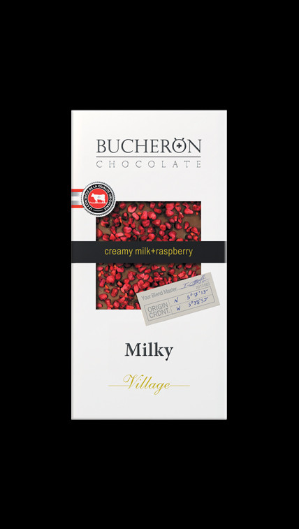 Молочный шоколад Bucheron village с кусочками малины, 100 гр.