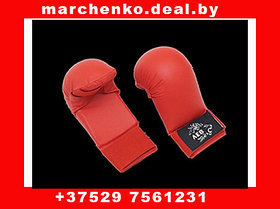 Накладки(ПЕРЧАТКИ) на руки для карате WKF с пальцем. размер S красный цвет