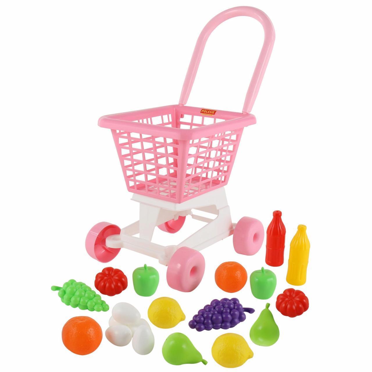Тележка "Supermarket" №1 (розовая) + набор продуктов (в сеточке) - фото 5 - id-p115010690