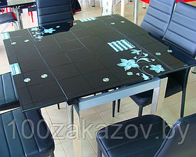 Стол трансформер D-02. Стеклянный обеденный раскладной стол.