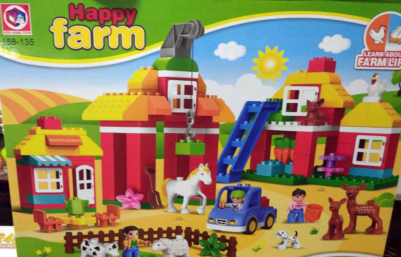 Конструктор крупные детали аналог duplo Happy Farm 188-135 Ферма 156 деталей