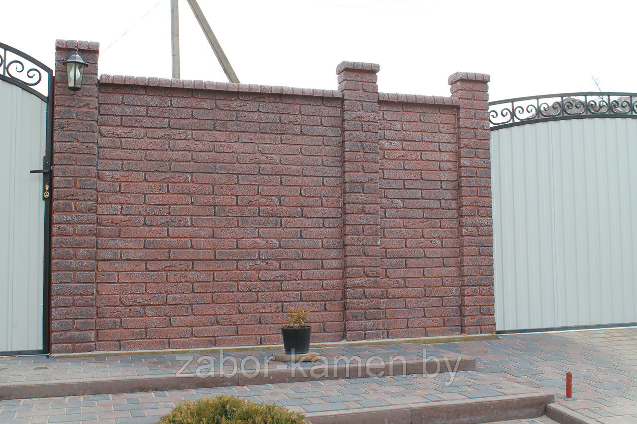 Забор бетонный двухсторонний КИРПИЧ ТЁМНЫЙ (6 панелей) - фото 5 - id-p94333915
