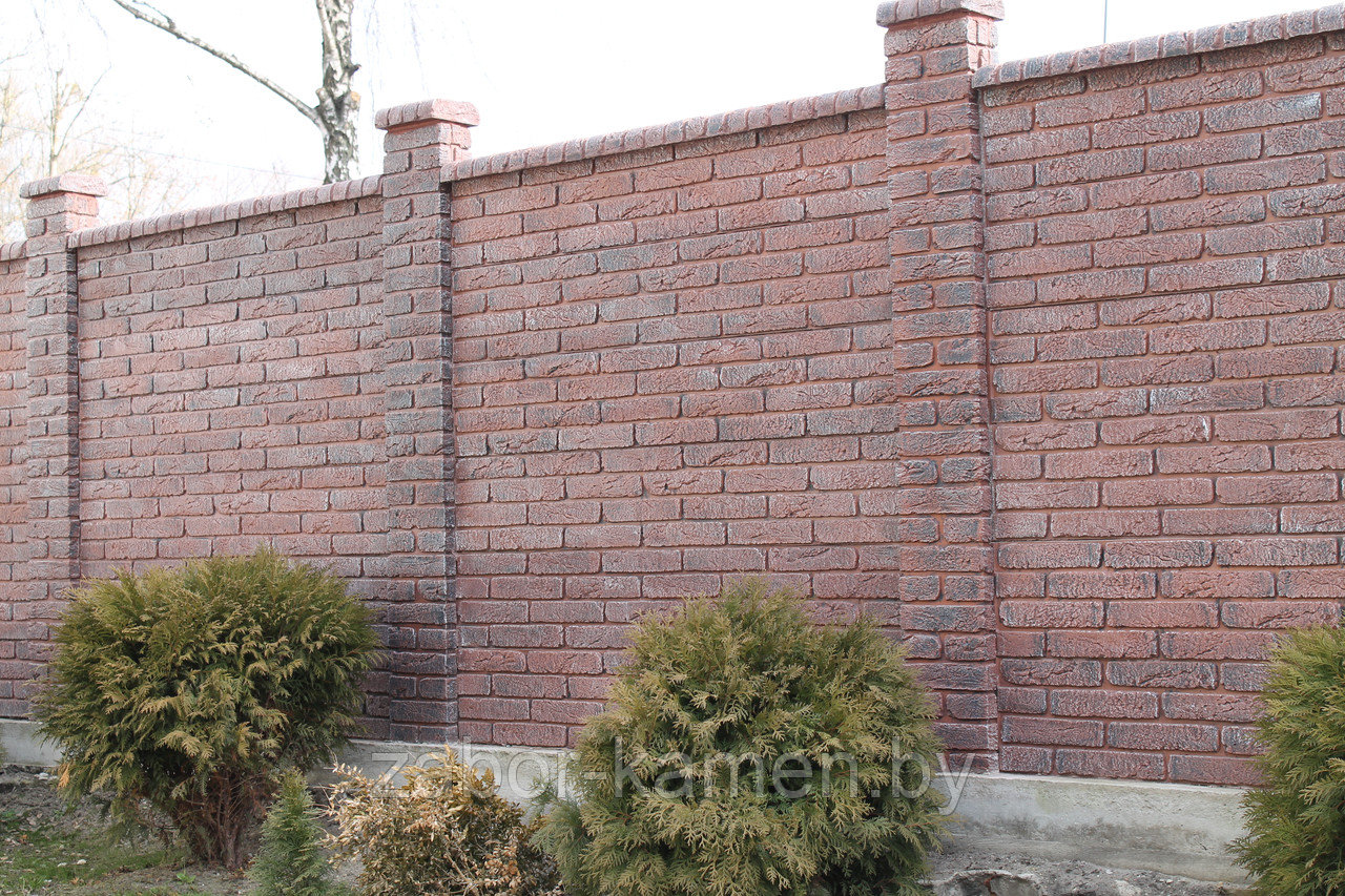 Забор бетонный двухсторонний КИРПИЧ ТЁМНЫЙ (6 панелей) - фото 7 - id-p94333915