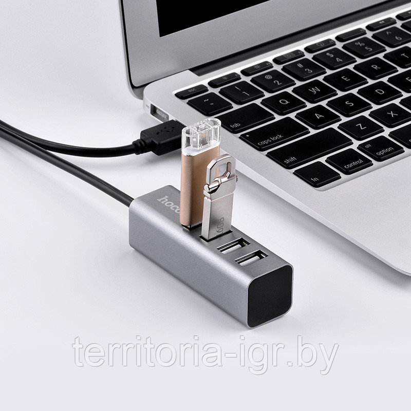 Разветвитель USB Hub 4 порта USB-A - USB 2.0 HB1 графитовый Hoco - фото 5 - id-p91507447