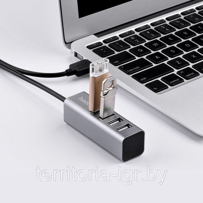 Разветвитель USB Hub 4 порта USB-A - USB 2.0 HB1 серебро Hoco - фото 5 - id-p115481138