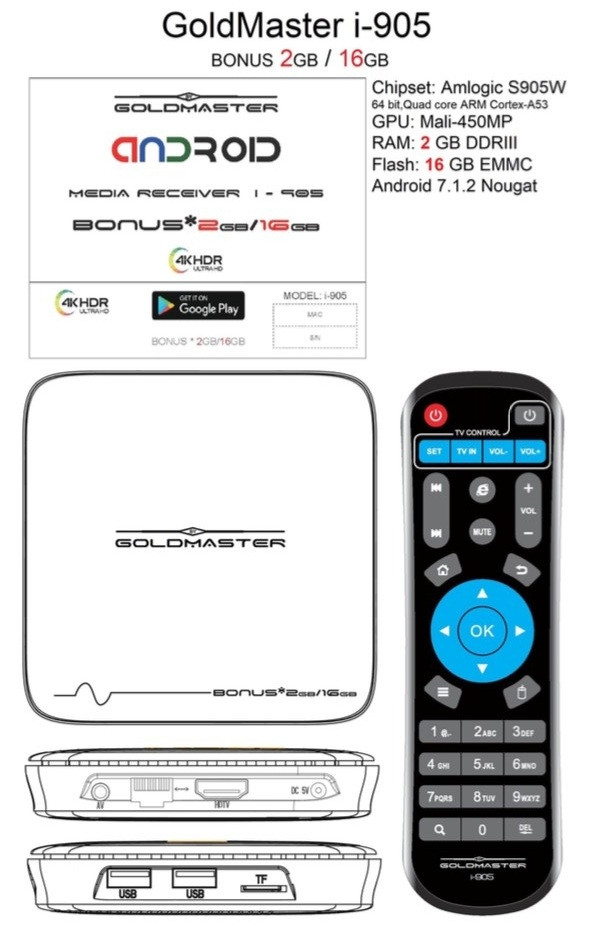 Приставка Смарт ТВ - GOLDMASTER i-905 (Android TV Box)