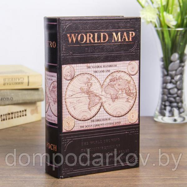 Сейф-книга дерево "Карта мира" кожзам 21х13х5 см