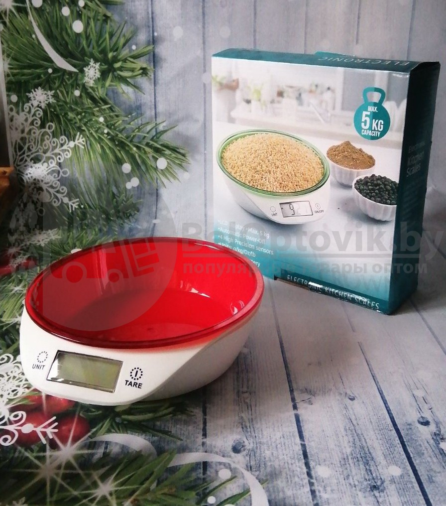 Электронные кухонные весы Kitchen Scales 5кг со съемной чашей Красная чаша - фото 4 - id-p115507290