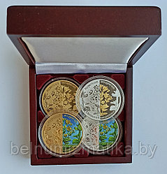 Зверобой четырехкрылый, 20 рублей 2013, набор из 4 монет серебро #BelCoinArt - позолота - цветная печать