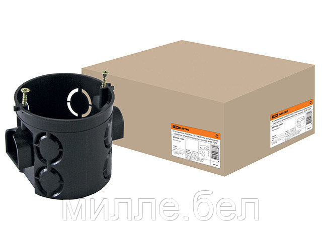 Установочная коробка СП D68х62мм, углубленная, саморезы, стыковочные узлы, черная, IP20, TDM (Для бетона и - фото 1 - id-p114926100