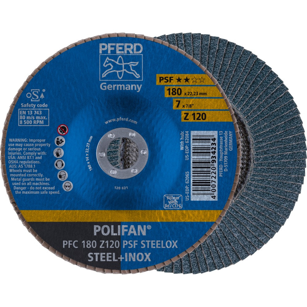 Круг (диск) шлифовальный торцевой лепестковый 180 мм POLIFAN PFC 180 Z120 PSF STEELOX, Pferd, Германия - фото 1 - id-p114880737