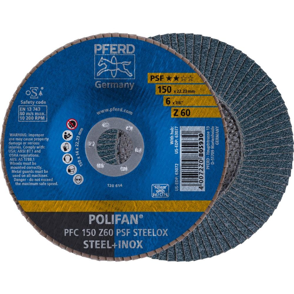 Круг (диск) шлифовальный торцевой лепестковый 150 мм POLIFAN PFC 150 Z60 PSF STEELOX, Pferd, Германия