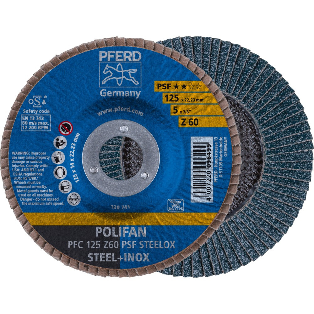 Круг (диск) шлифовальный торцевой лепестковый 125 мм POLIFAN PFC 125 Z60 PSF STEELOX, Pferd, Германия - фото 2 - id-p114880729