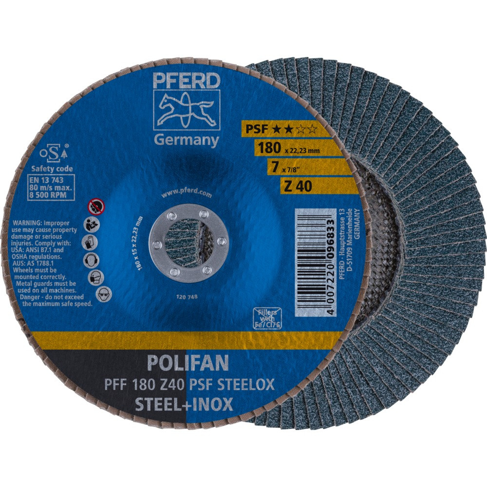 Круг (диск) шлифовальный торцевой лепестковый 180 мм POLIFAN PFF 180 Z40 PSF STEELOX, Pferd, Германия, фото 1