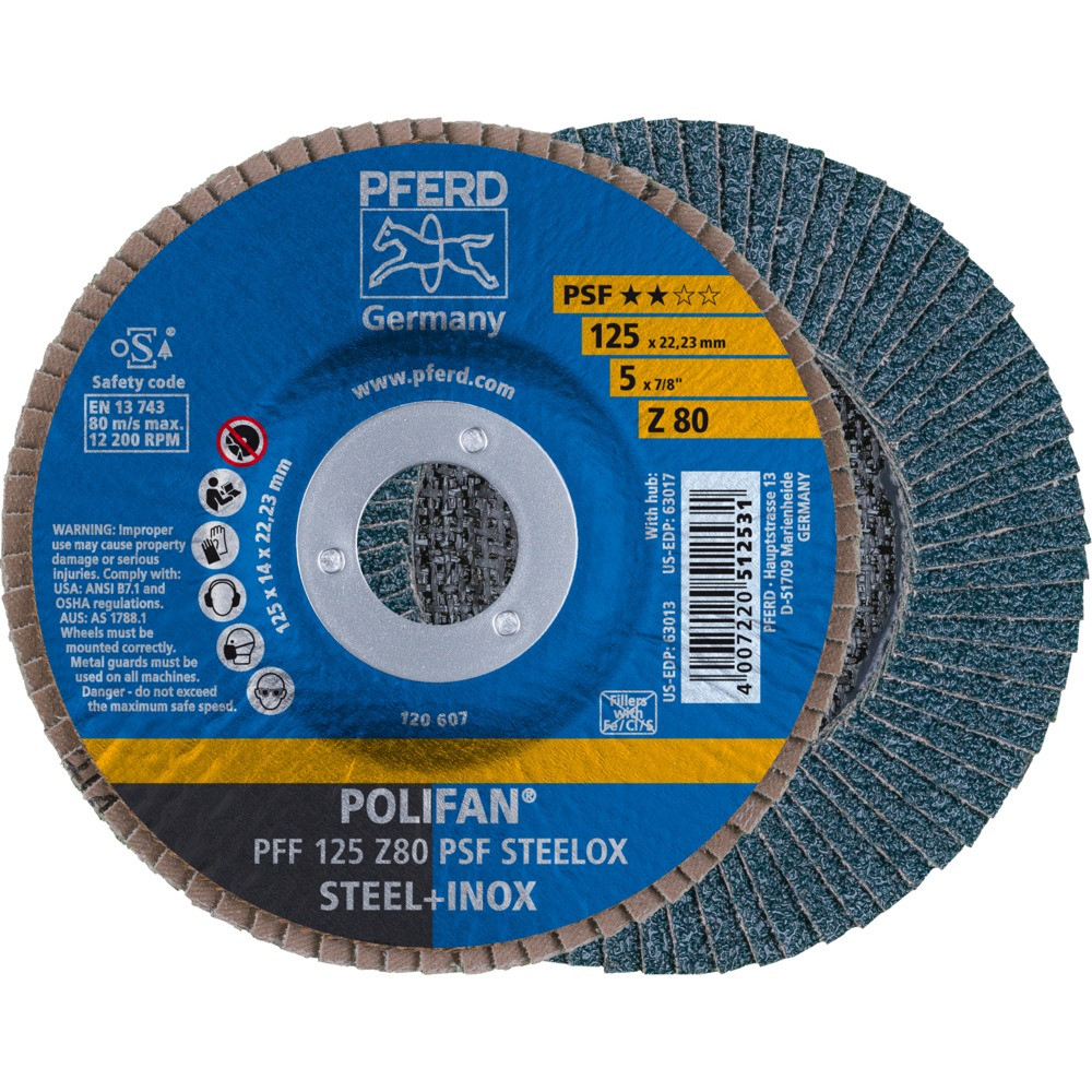 Круг (диск) шлифовальный торцевой лепестковый 125 мм POLIFAN PFF 125 Z80 PSF STEELOX, Pferd, Германия
