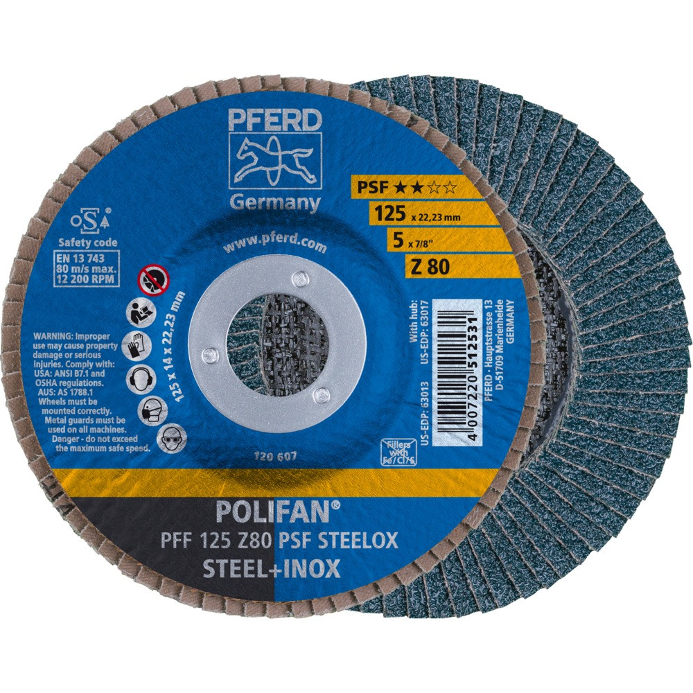 Круг (диск) шлифовальный торцевой лепестковый 125 мм POLIFAN PFF 125 Z80 PSF STEELOX, Pferd, Германия - фото 1 - id-p114880717