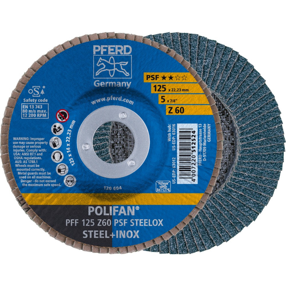 Круг (диск) шлифовальный торцевой лепестковый 125 мм POLIFAN PFF 125 Z60 PSF STEELOX, Pferd, Германия - фото 1 - id-p114880716