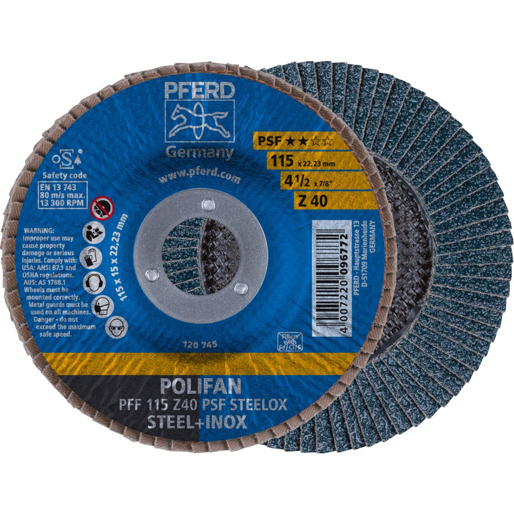 Круг (диск) шлифовальный торцевой лепестковый 115 мм POLIFAN PFF 115 Z40 PSF STEELOX, Pferd, Германия - фото 2 - id-p114880712