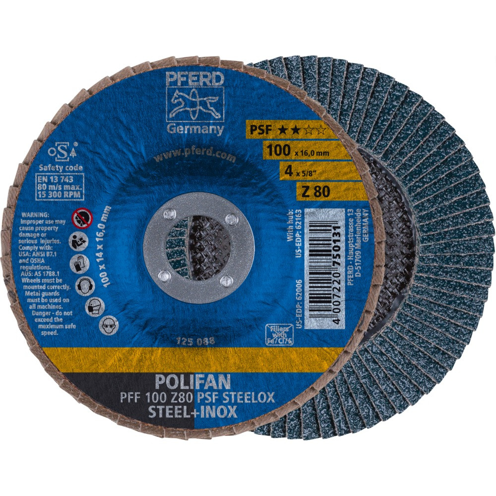 Круг (диск) шлифовальный торцевой лепестковый 100 мм POLIFAN PFF 100 Z80 PSF STEELOX, Pferd, Германия - фото 2 - id-p114880711