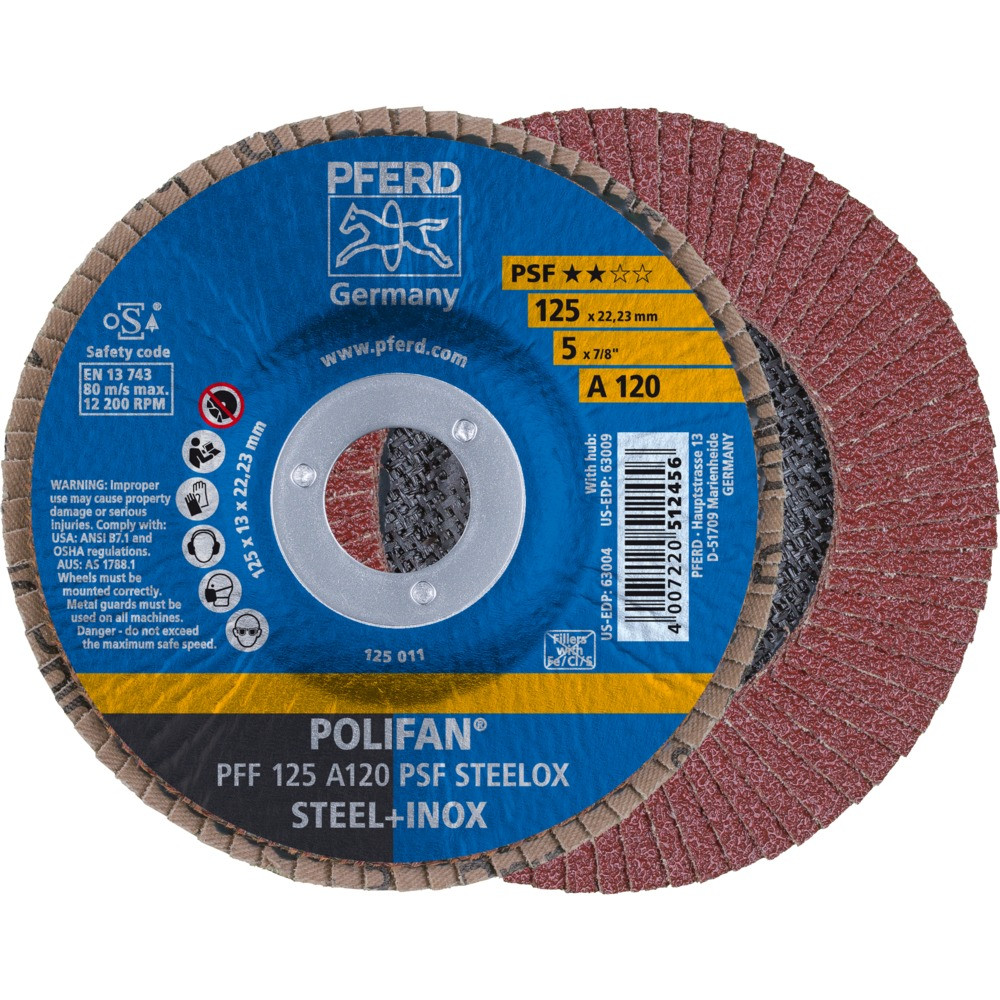 Круг (диск) шлифовальный торцевой лепестковый 125 мм POLIFAN PFF 125 A120 PSF STEELOX, Pferd, Германия, фото 1