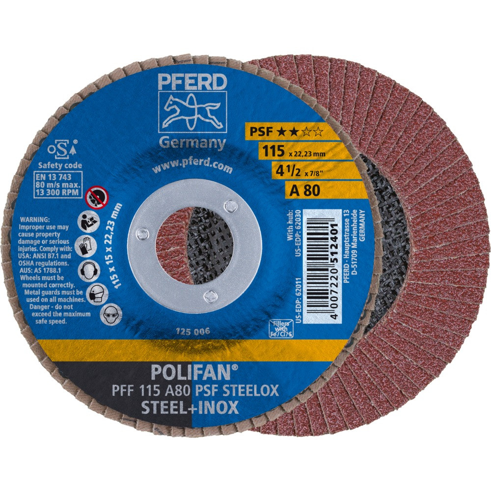 Круг (диск) шлифовальный торцевой лепестковый 115 мм POLIFAN PFF 115 A80 PSF STEELOX, Pferd, Германия - фото 1 - id-p114880702
