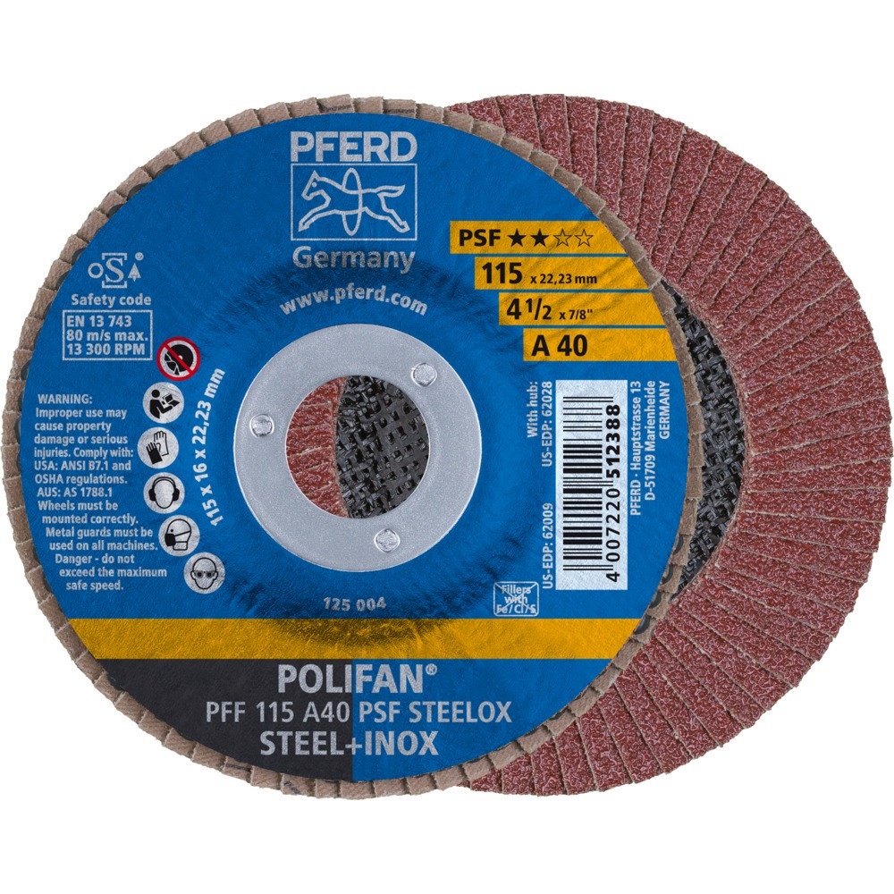 Круг (диск) шлифовальный торцевой лепестковый 115 мм POLIFAN PFF 115 A40 PSF STEELOX, Pferd, Германия, фото 1